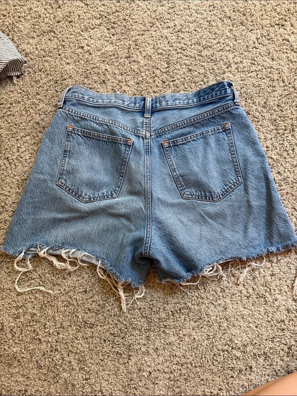 Mid-Rise Curve Love Light Blue Denim Cutoff Shorts with Frayed Hem - Picture 3 of 3